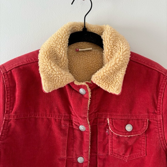Levi’s Vintage Red Corduroy Sherpa Lined Jacket Button-Up Collar Heavy Y2K - Picture 2 of 7